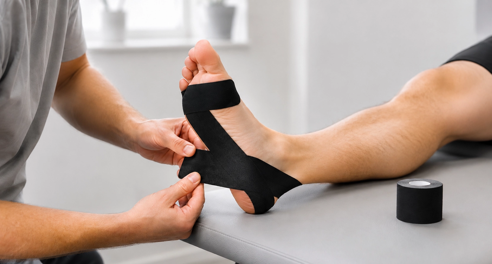 Hielspoor fasciitis plantaris behandelen tape fysiotherapie